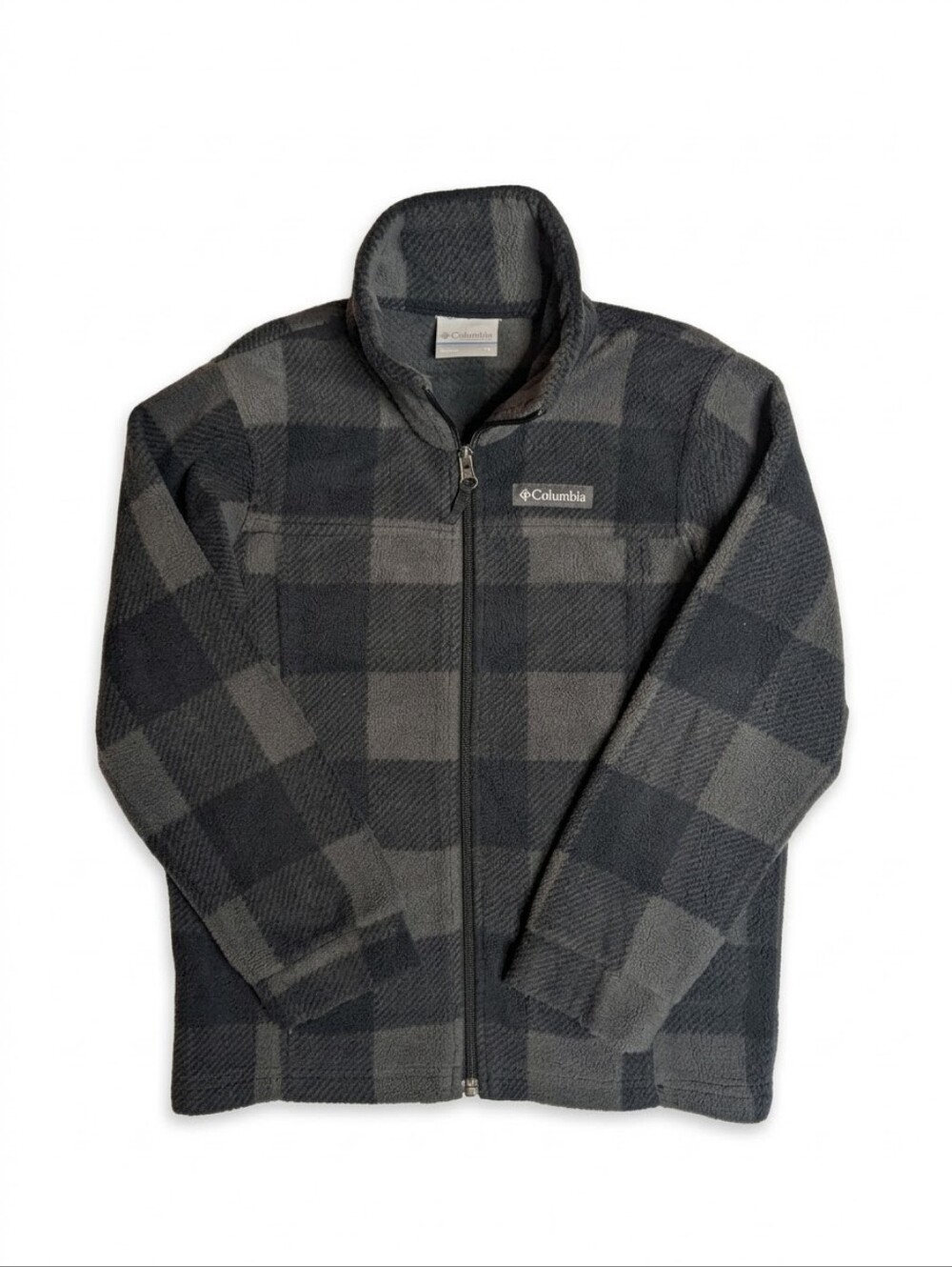 Columbia Charcoal Grey Black Plaid Full Zip Fleece Jacket | Size Small (8)